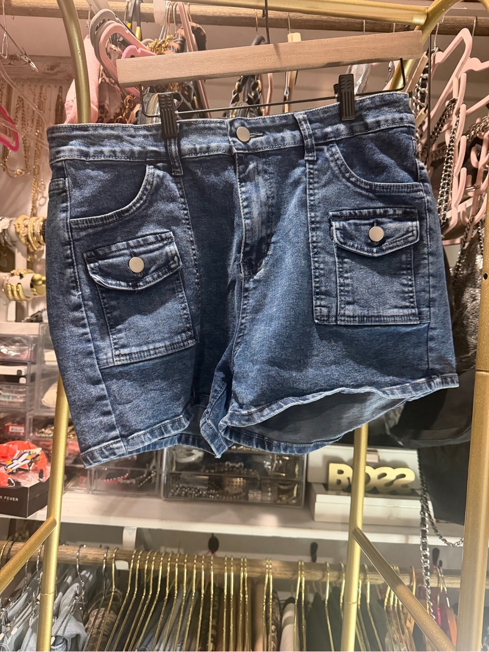 Source Unknown Blue Denim Cargo Pocket Shorts